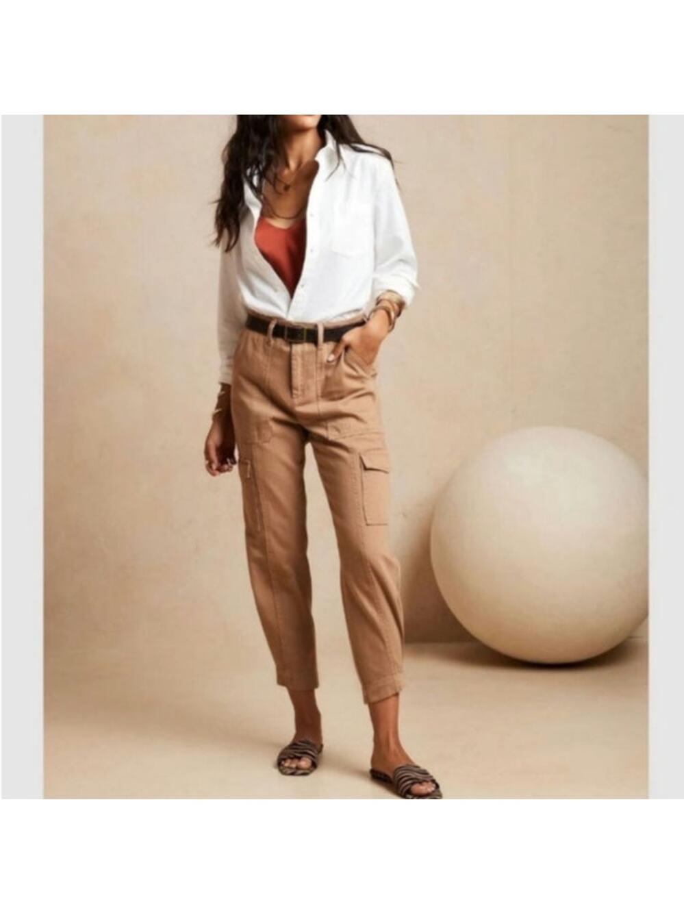 Banana Republic Relaxed Surplus Cargo Utility Pant Crop Tan Khaki Casual 4